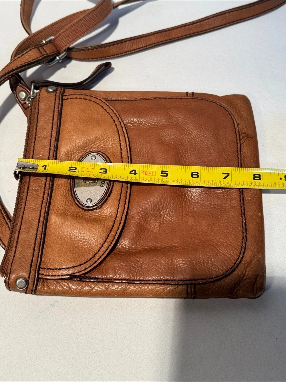 Fossil Cognac Brown Leather Messenger Crossbody
